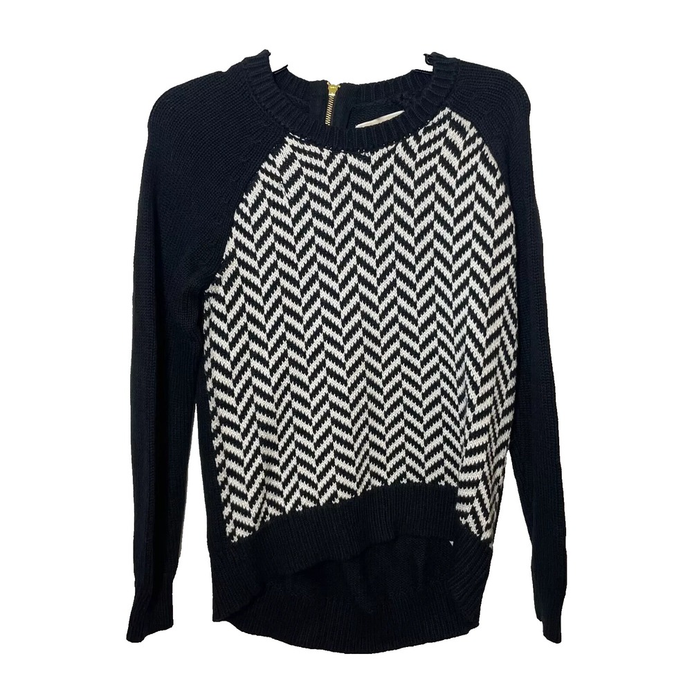 Michael Kors Cable Knit Pullover Sweater Black S Long‎ Sleeve Chevron Designer
